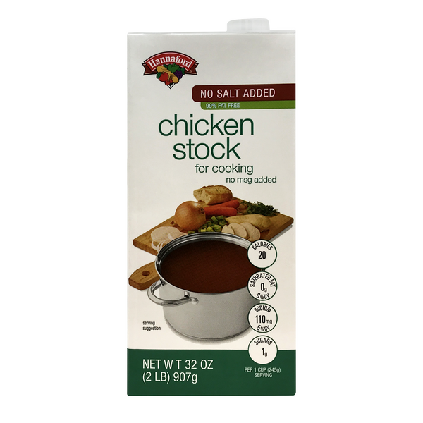 Hannaford No Salt Added 99% Fat Free Cooking Chicken Stock