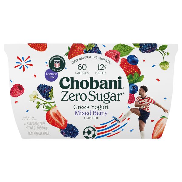 Chobani Zero Sugar Non Fat Mixed Berry Greek Yogurt Cups - 4 ct
