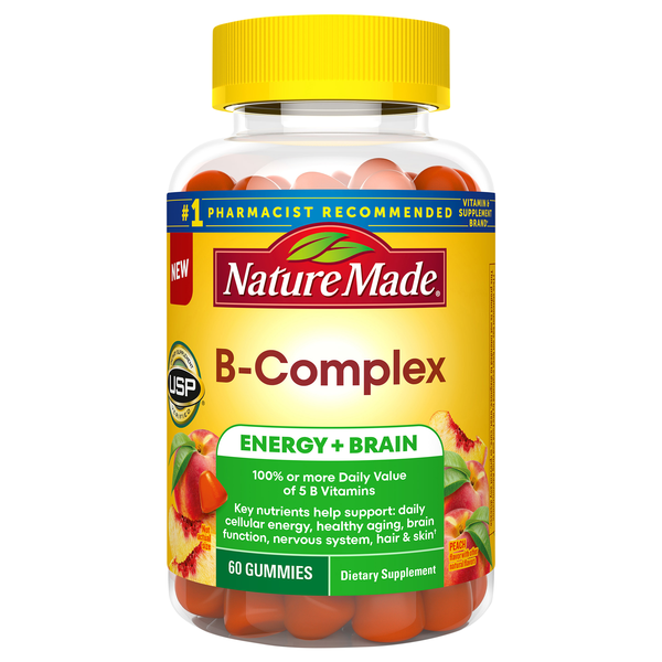 Nature Made Peach Flavor Energy + Brain B-Complex Gummies