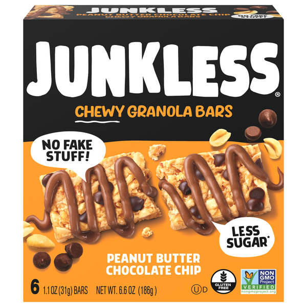 Junkless Gluten Free Chewy Peanut Butter Chocolate Chip Granola Bars 6 ct