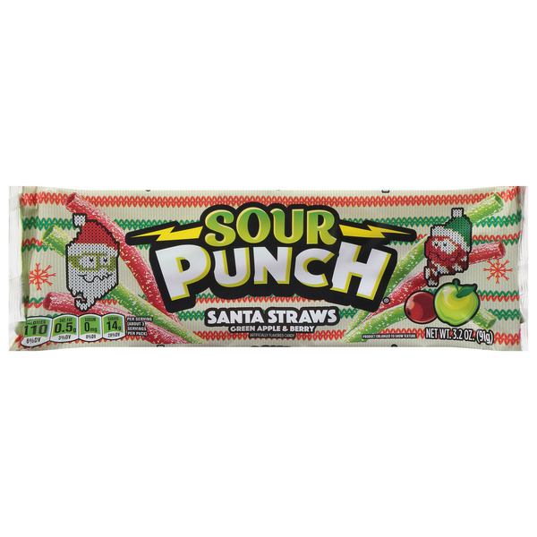 Sour Punch Santa Straws Green Apple & Berry