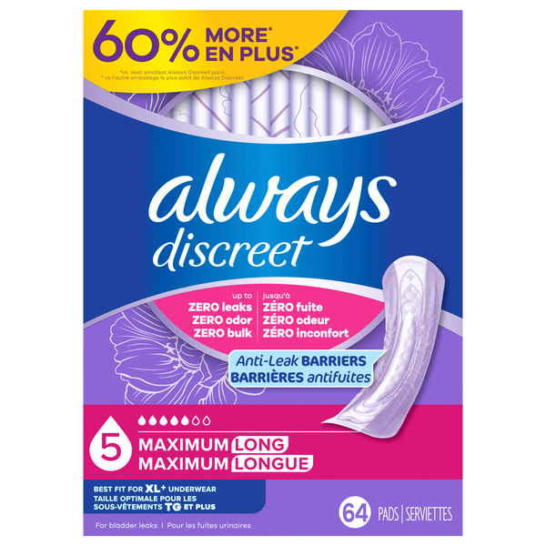 Always Discreet Maximum Absorbency Long Length Women's Incontinence Pads