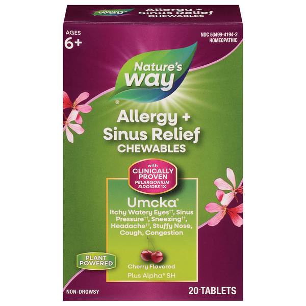 Nature's Way Umcka Allergy + Sinus Chewable Tablets Cherry
