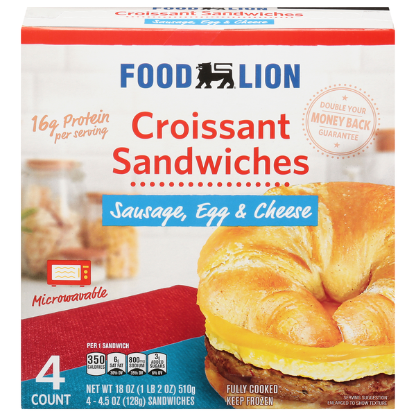 Food Lion Sausage Egg & Cheese Croissant Sandwiches - 4 ct Frozen