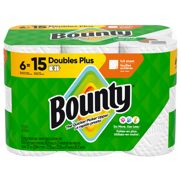 Bounty Full Sheet White Doubles Plus Paper Towels - 6 ct