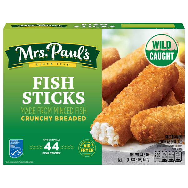 Mrs. Paul's Wild Caught Crunchy Breaded Fish Sticks - apx 44 ct Frozen