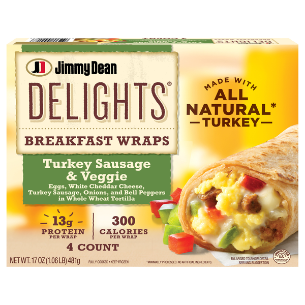 Jimmy Dean Delights Turkey Sausage & Veggie Breakfast Wraps - 4 ct