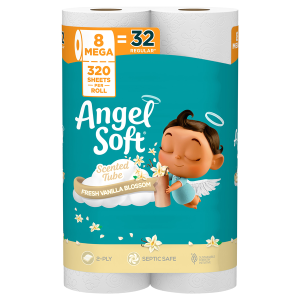 Angel Soft Fresh Mega Roll 2-Ply Toilet Paper Vanilla Blossom - 8 ct