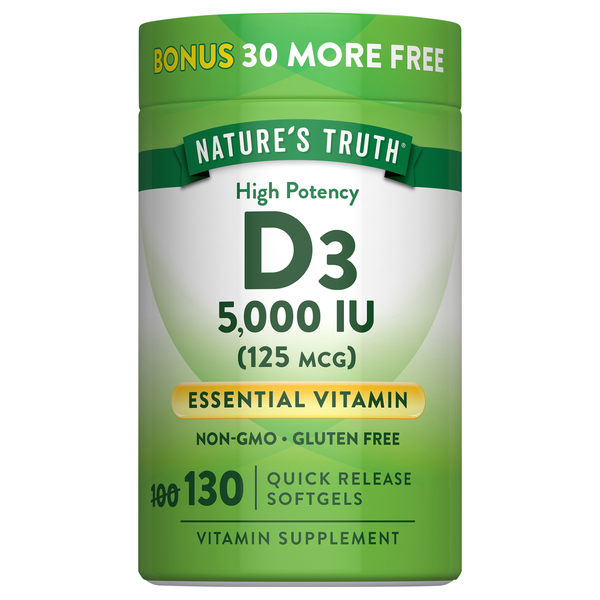 Nature's Truth 125mcg 5000IU Vitamin D3 Quick Release Softgels