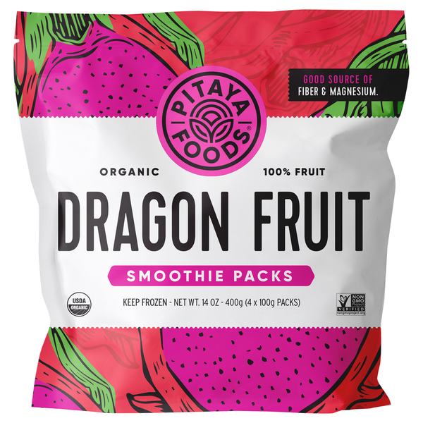 Pitaya Foods Organic Dragon Fruit Smoothie Packs - 4 ct Frozen