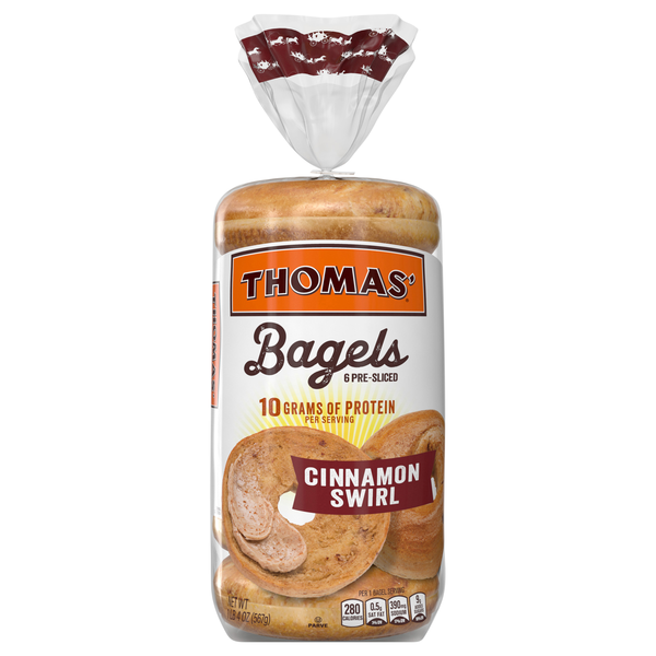 Thomas' Cinnamon Swirl Pre-Sliced Bagels - 6 ct