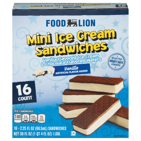 Food Lion Mini Vanilla Ice Cream Sandwiches - 16 ct
