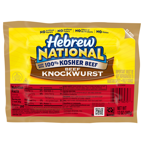 Hebrew National 100% Kosher Beef Knockwurst - 4 ct