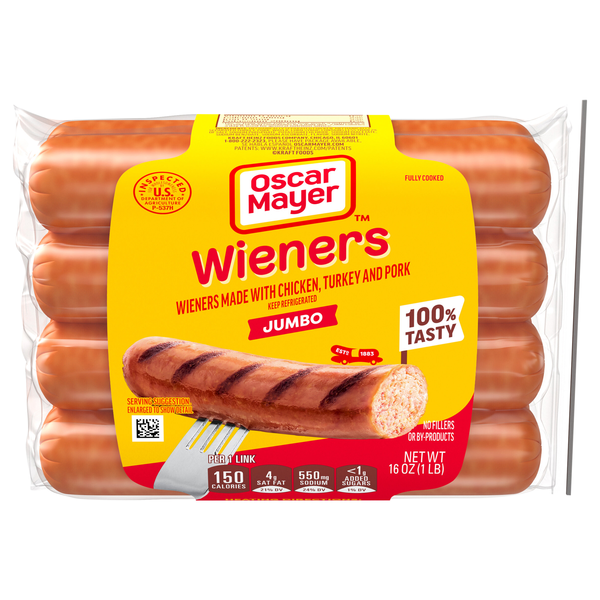 Oscar Mayer Jumbo Uncured Turkey Chicken & Pork Wieners - 8 ct