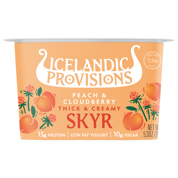 Icelandic Provisions Thick & Creamy Low Fat Peach Cloudberry Yogurt Cup