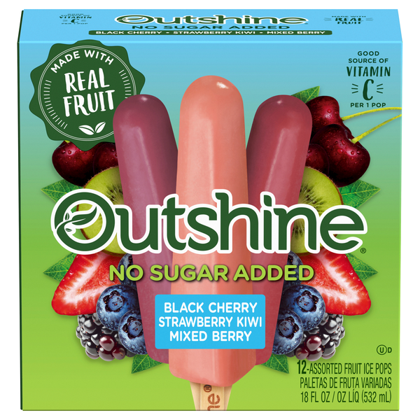 Outshine No Sugar Added Cherry Straw Kiwi Mix Berry Fruit Ice Bars - 12 ct