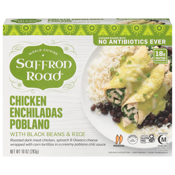Save on Saffron Road Chicken Enchiladas Poblano with Black Beans & Rice Order Online Delivery