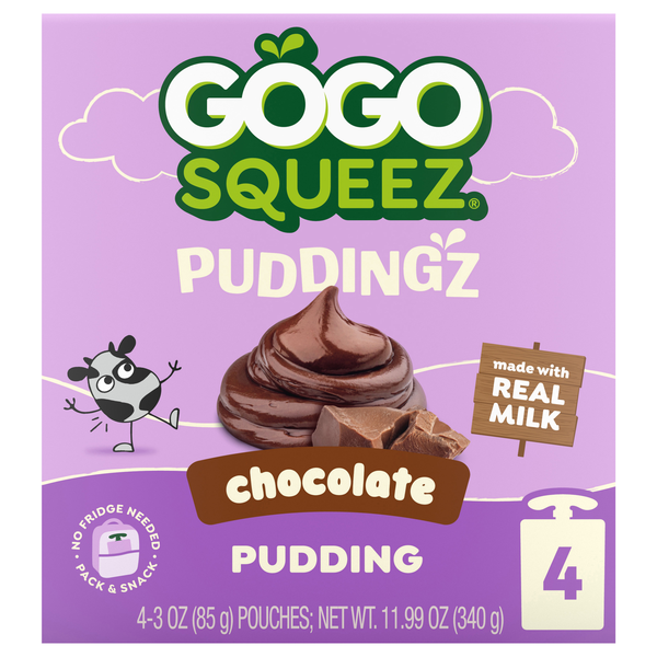GoGo squeeZ PuddingZ Chocolate Pudding - 4 ct