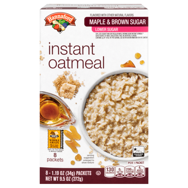 Hannaford Lower Sugar Maple & Brown Sugar Instant Oatmeal - 8 ct