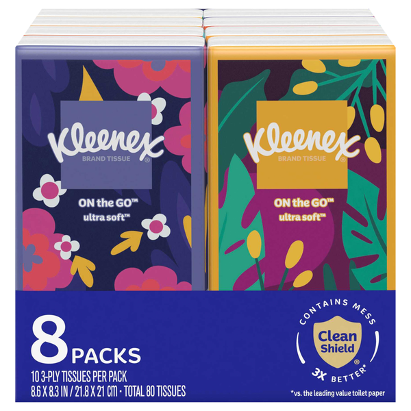 Kleenex Ultra On The Go 3-Ply Facial Tissue 10 ct ea - 8 pk