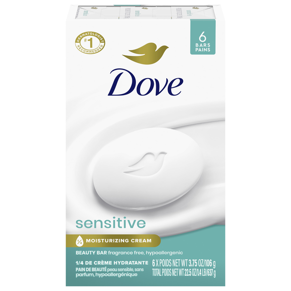 Dove Sensitive Skin Fragrance Free Beauty Soap Bars - 6 ct