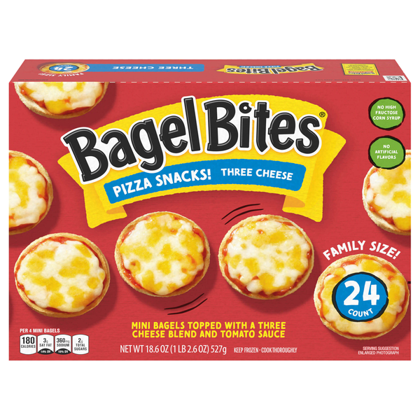 Bagel Bites Three Cheese Mini Pizza Snacks - 24 ct Frozen