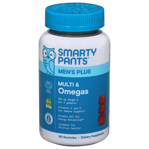 SmartyPants Men's Plus Raspberry Lemonade Flavor Multi & Omegas Supplement