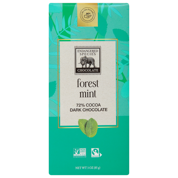 Endangered Species Forest Mint Dark Chocolate Candy Bar 72% Cocoa