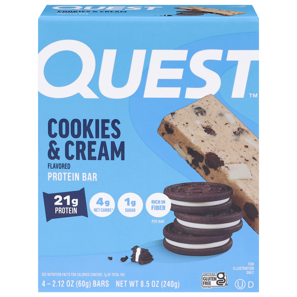 Quest Keto Friendly Cookies & Cream 21g Protein Bars - 4 ct