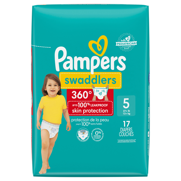 Pampers Swaddlers 360 Size 5 Baby Diapers 27+ lb