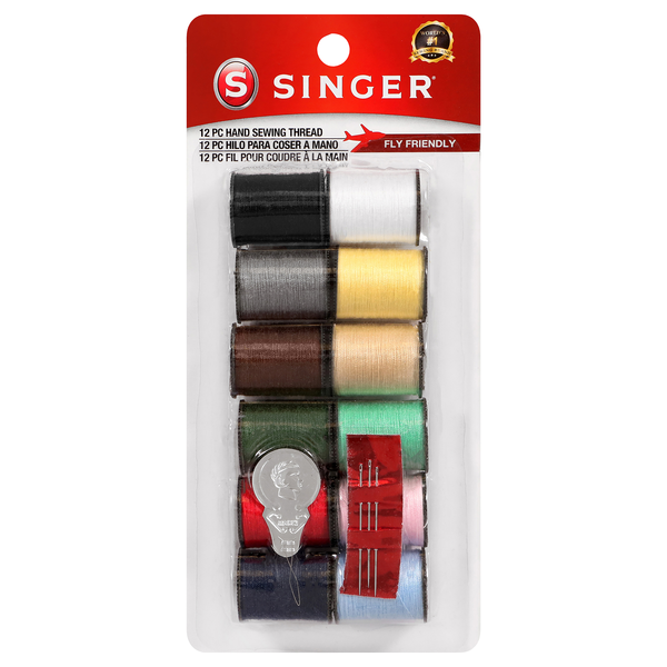 Singer 12 Spool Hand Sewing Thread Polyester with 3 Needles & 1 Threader