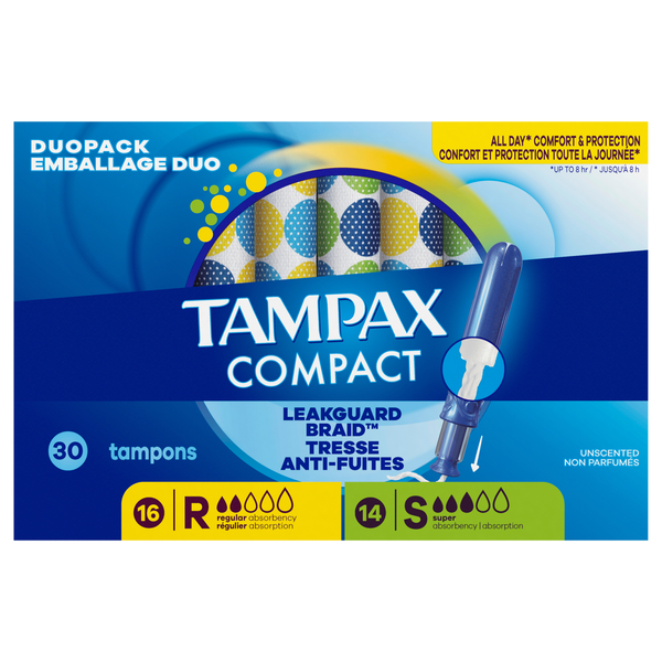 Tampax Compact Unscented Regular & Super Tampons