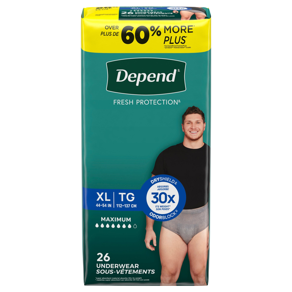 Depend Men's Fresh Protection Incontinence Underwear Maximum Gray XL