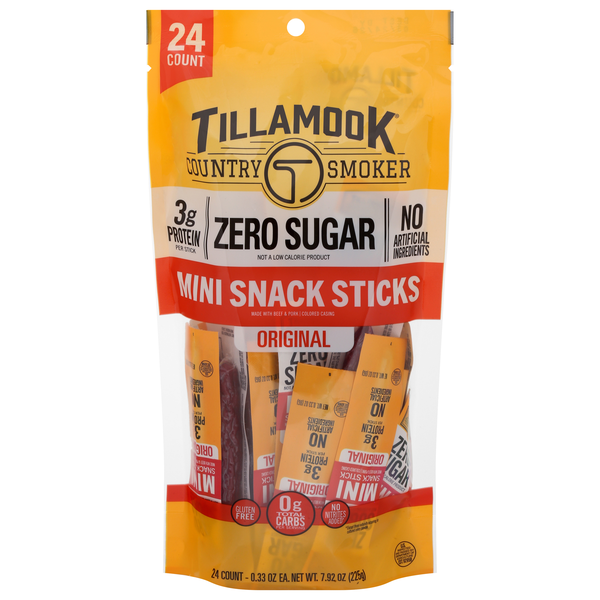 Tillamook Country Smoker Zero Sugar Original Mini Snack Sticks - 24 ct