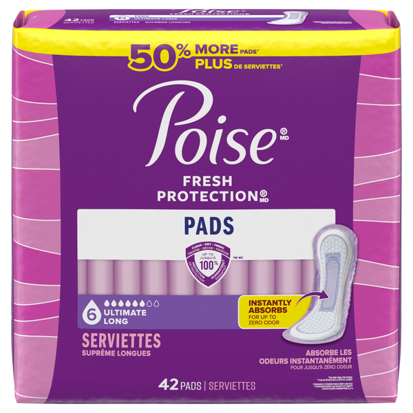 Poise Fresh Protection Ultimate Long Incontinence Pads w/out Wings Size 6