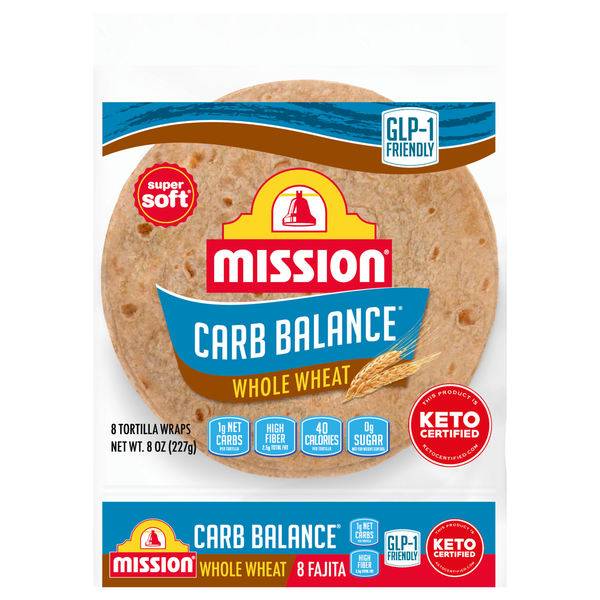Mission Carb Balance Keto Wheat Super Soft Tortilla Wraps Fajita - 8 ct
