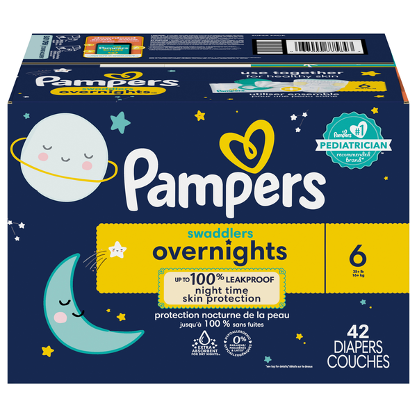 Save on Pampers Swaddlers Overnights Size 6 Baby Diapers 35+ lb Order
