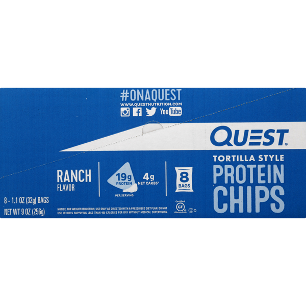 Quest Gluten Free Ranch 19g Tortilla Style Protein Chips - 8 ct