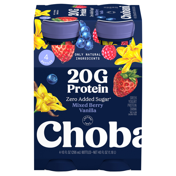 Chobani Mixed Berry Vanilla Greek Yogurt 20g Protein Drink - 4 pk