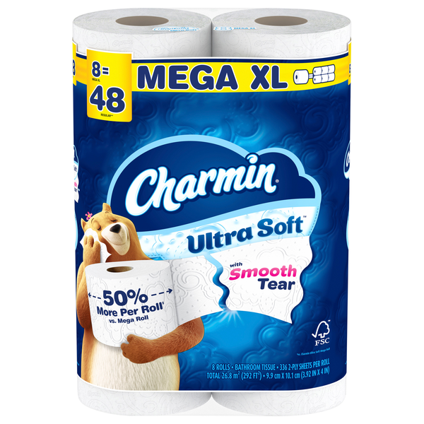 Charmin Ultra Soft Mega XL Roll 2-Ply Toilet Paper Unscented - 8 ct