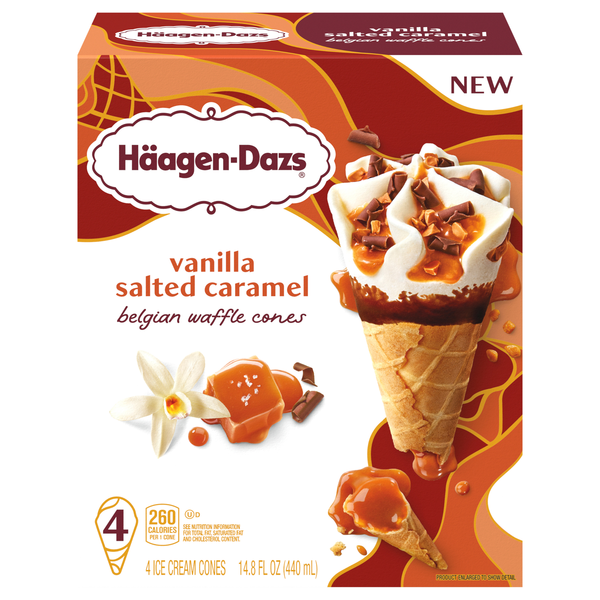 Haagen-Dazs Vanilla Salted Caramel Belgian Waffle Ice Cream Cones - 4 ct