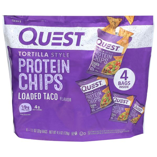 Quest Gluten Free Loaded Taco 19g Tortilla Style Protein Chips - 4 ct