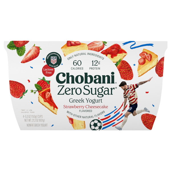 Chobani Zero Sugar Non Fat Strawberry Cheesecake Greek Yogurt Cups - 4 ct