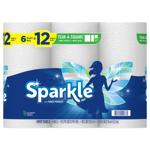 Sparkle Tear-A-Square White Double Rolls 2-Ply Paper Towels