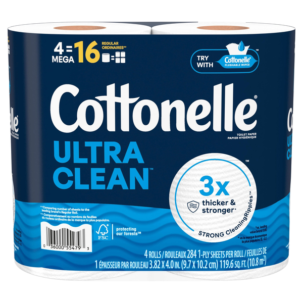 Cottonelle Ultra Clean Mega Roll 1-Ply Toilet Paper Unscented - 4 ct