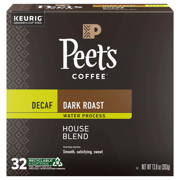 Peet's Decaf House Blend Dark Roast Coffee K-Cup Pods