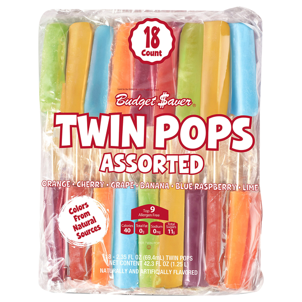 Budget Saver Twin Pops Assorted Flavors Ice Pops - 18 ct
