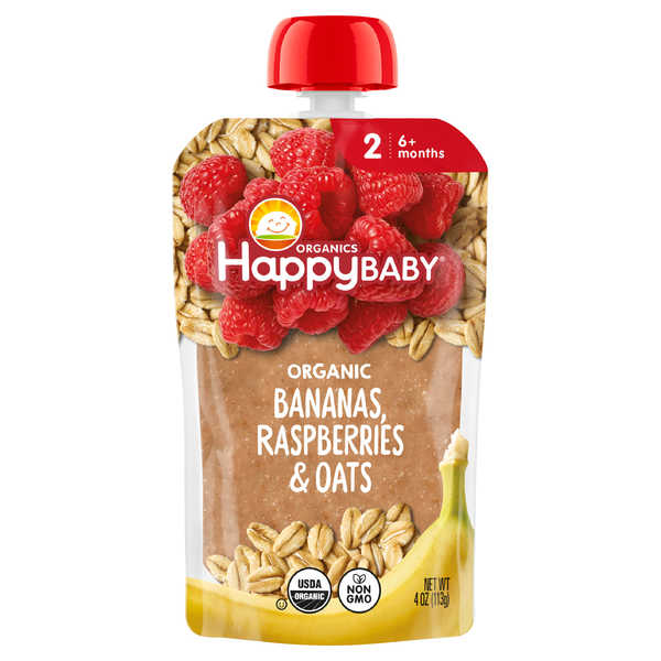 Happy Baby Organics 2 Baby Food Bananas Raspberries & Oats