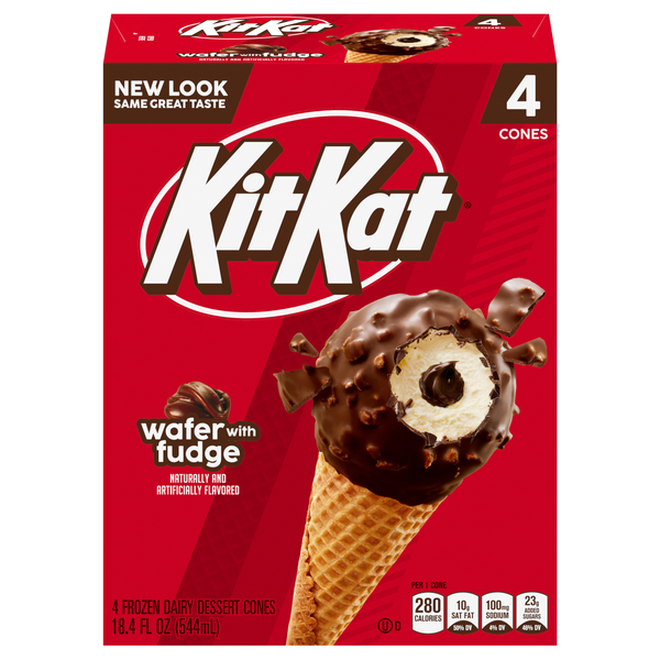 KIT KAT Wafer with Fudge Frozen Dairy Dessert Cones - 4 ct