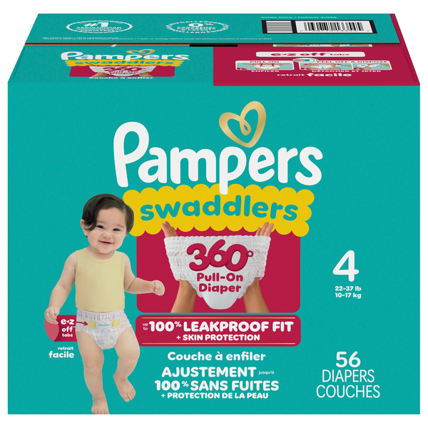 Pampers Swaddlers 360 Size 4 Baby Diapers 22-37 lb
